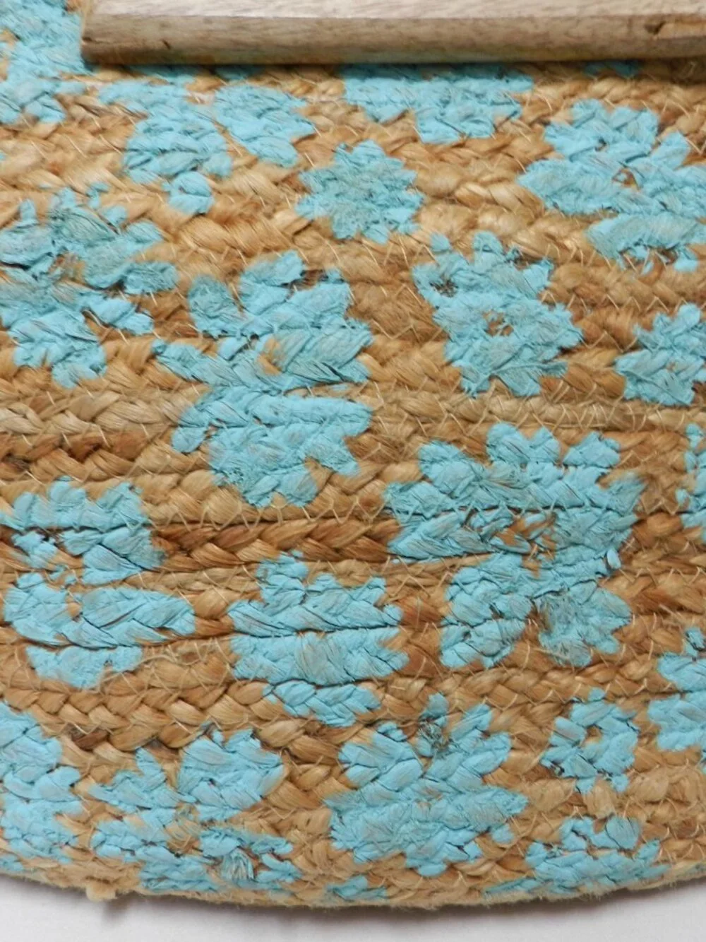 Twig & Arrow Jute large Hand painted tote bag carryall tan turquoise wood Summer - Picture 4 of 13